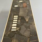 Ancienne table basse en pierre mosaïque design années 70 pied métal vintage