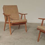 Pair of boomerang armchairs by antonin suman for ton (thonet)