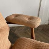 Folding armchair relax vintage wood and velvet with armrests - 70's