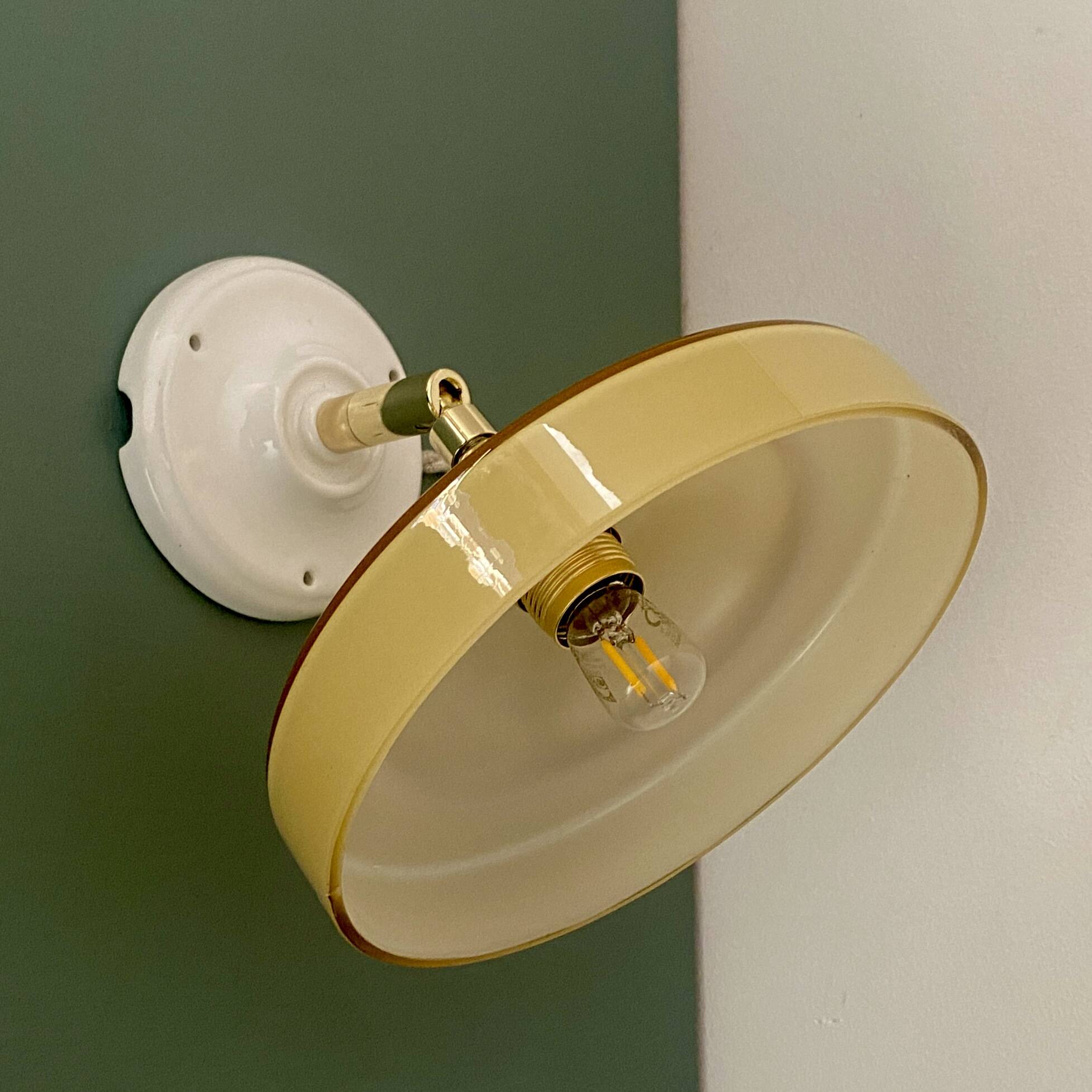 Vintage yellow opaline lampshade wall lamp