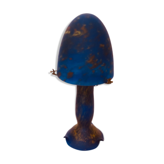 Lampe champignon vintage en pâte de verre marmoréen bleu klein