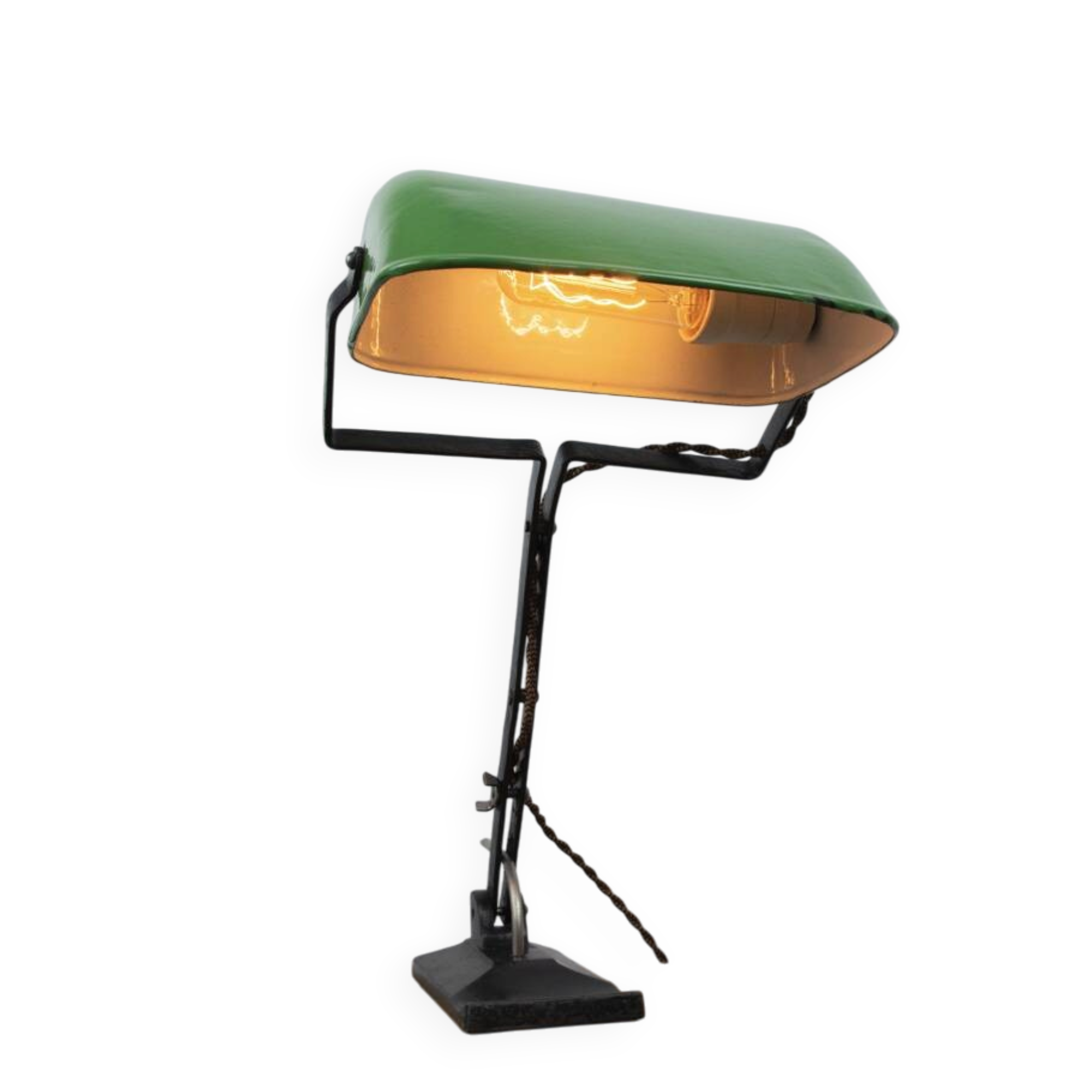 Vintage Art Nouveau Green Metal Industrial Table Lamp
