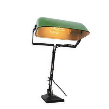 Lampe de table industrielle en métal vert Art Nouveau vintage