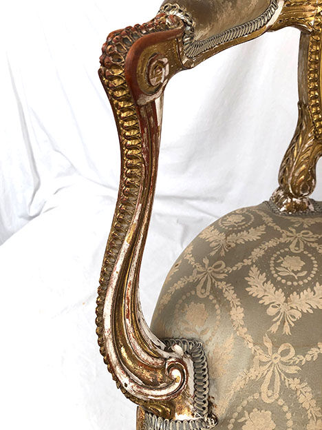 Carved and gilded wooden armchair in Louis XVI style, circa 1900