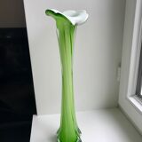 Vase soliflore en opaline et verre vert pomme style murano années 60-70