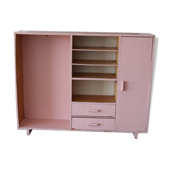 Pink wall shelf doll cabinet