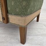 Fauteuil danois des années 1950, mobilier d'origine vert/beige en laine, bois de chêne.
