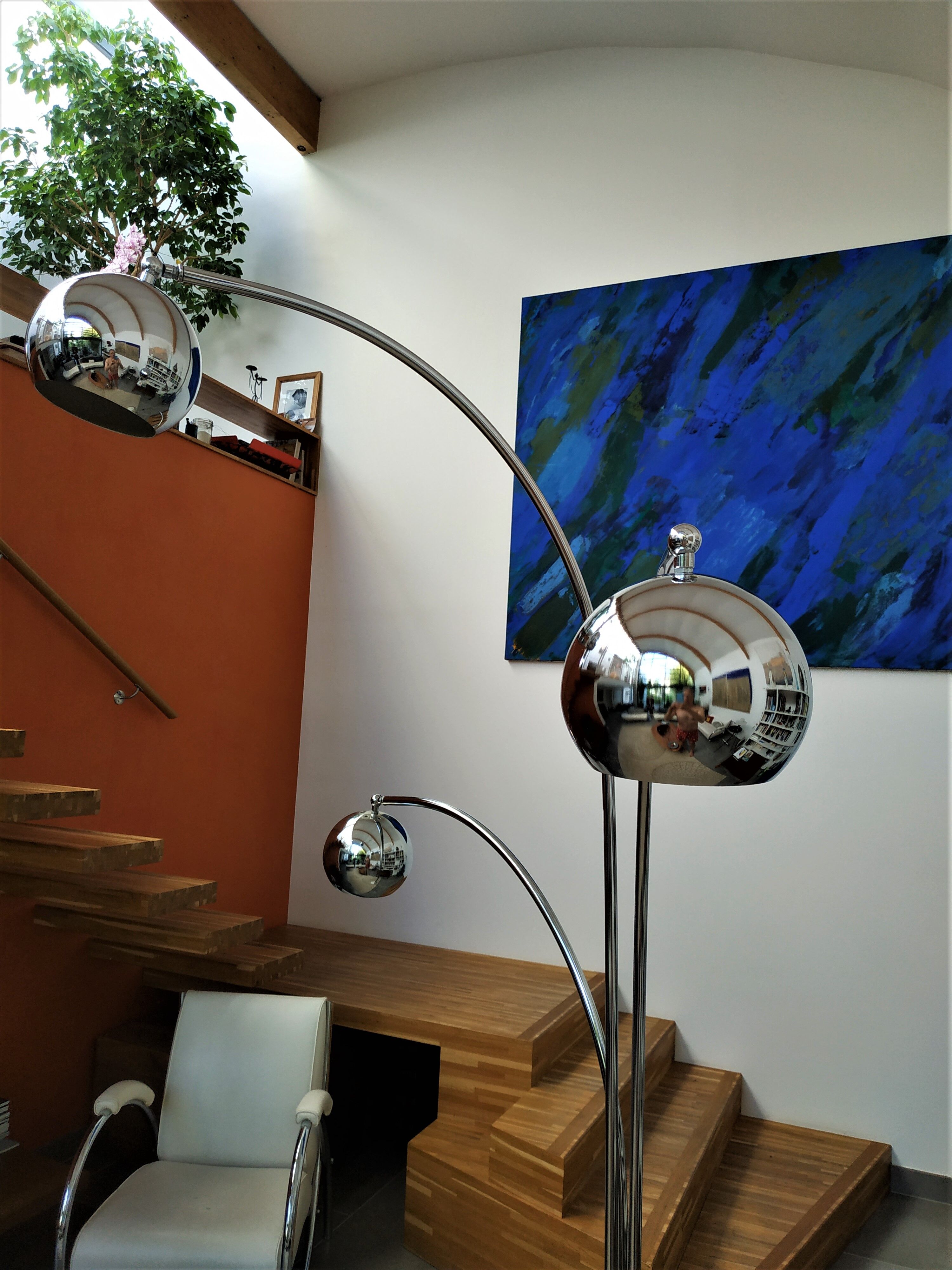 Floor lamp Chromed thrush three branches very 70s by Goffredo Reggiani
