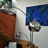 Floor lamp Chromed thrush three branches very 70s by Goffredo Reggiani