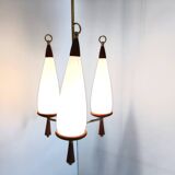 Vintage teak chandelier with white glass shades, 1960s