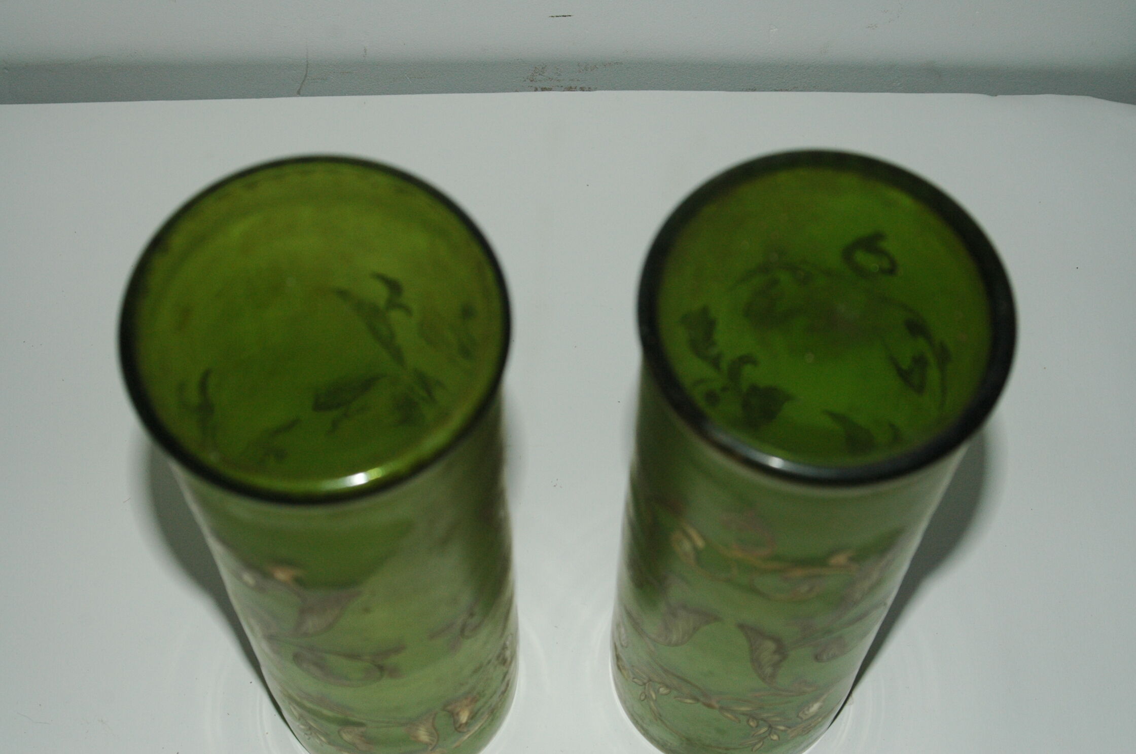Pair of glass vases engraved gold decoration