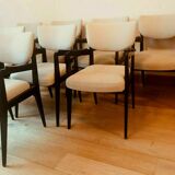Suite of eight design chairs from the 60s in 10th century blackened wood