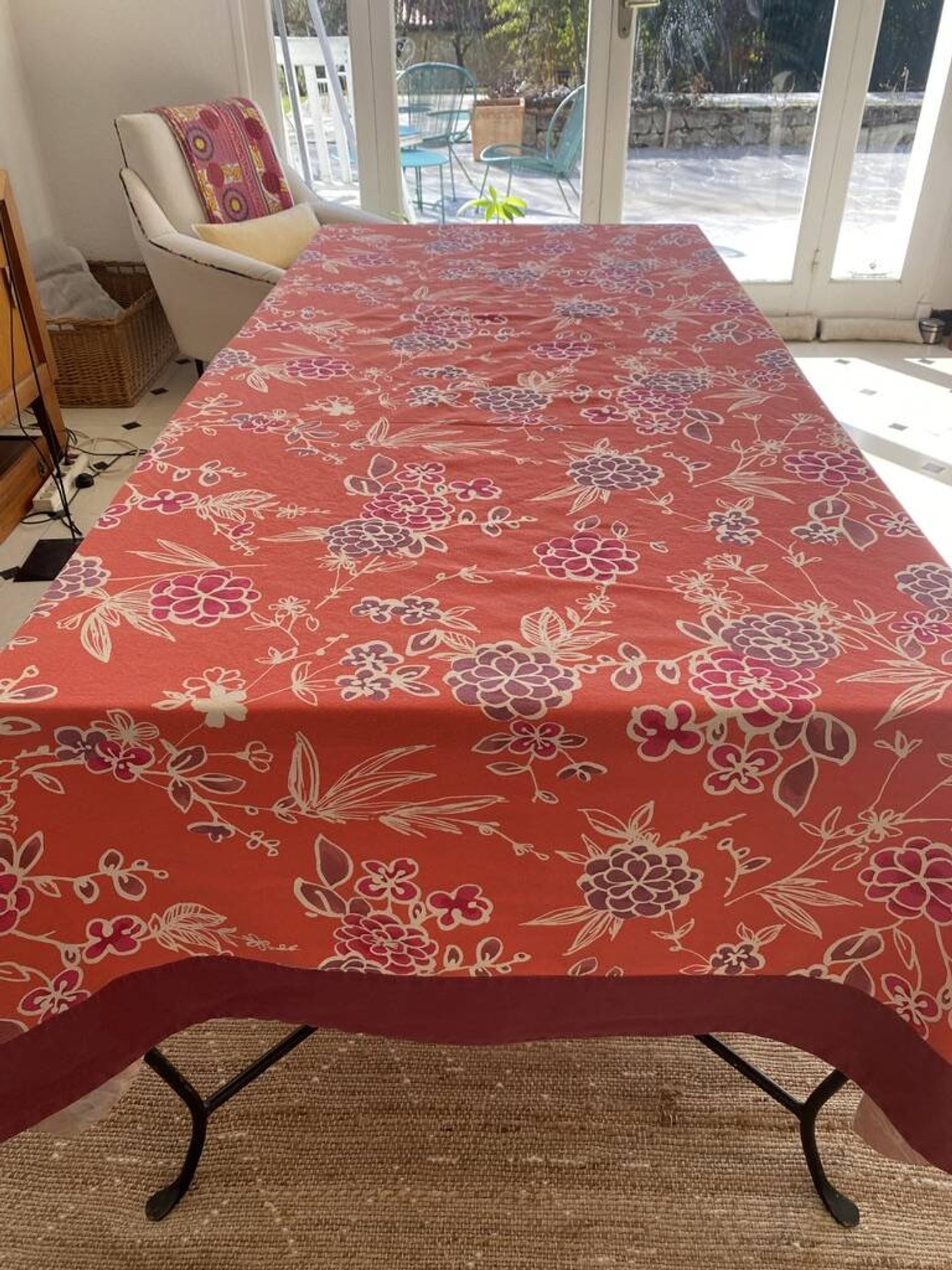 Nappe à l' imprimé floral avec plate bande- Linvosges - coton - 140x150 cm
