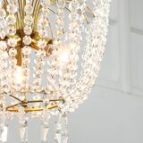 Vintage Italian Crystal and Gilt Metal Chandelier, 1980s