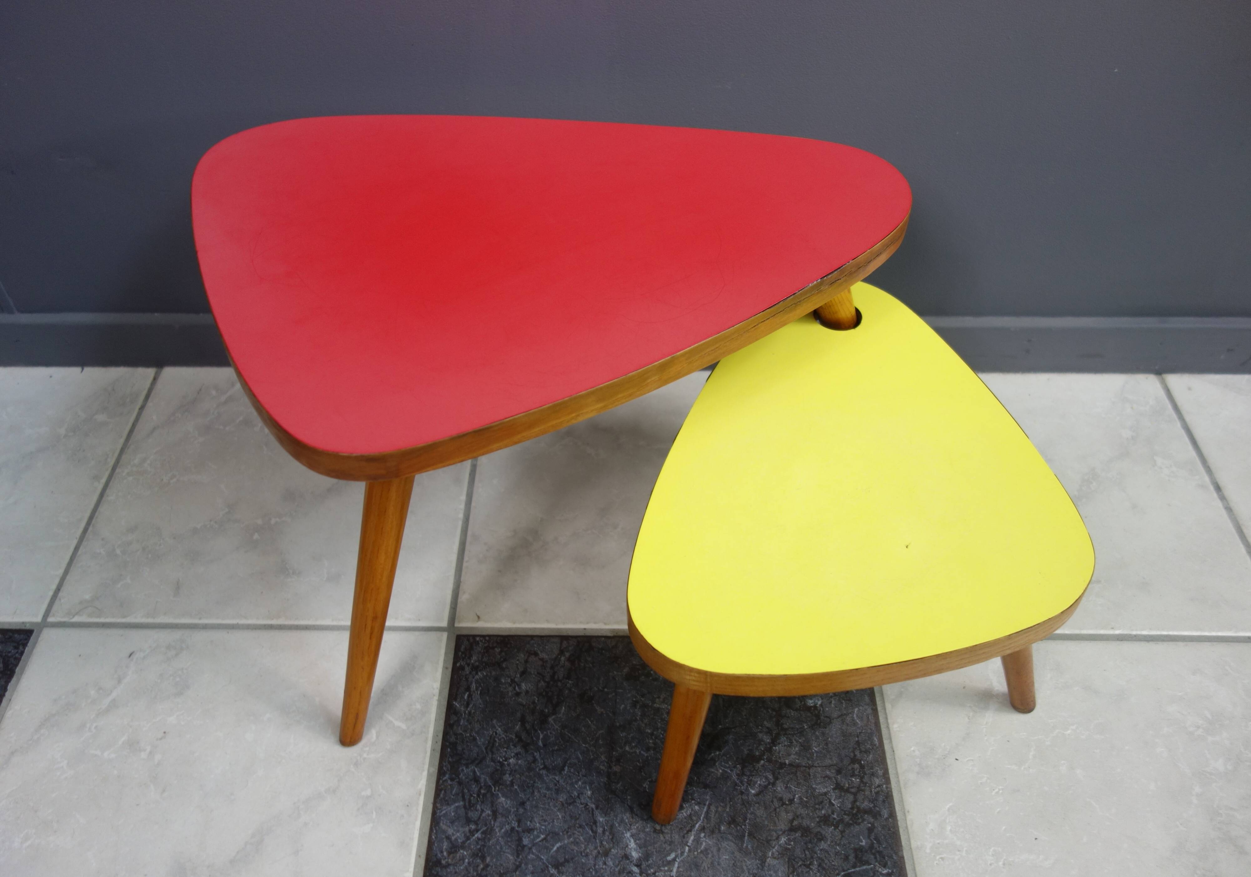 1958 side table unit in red and yellow