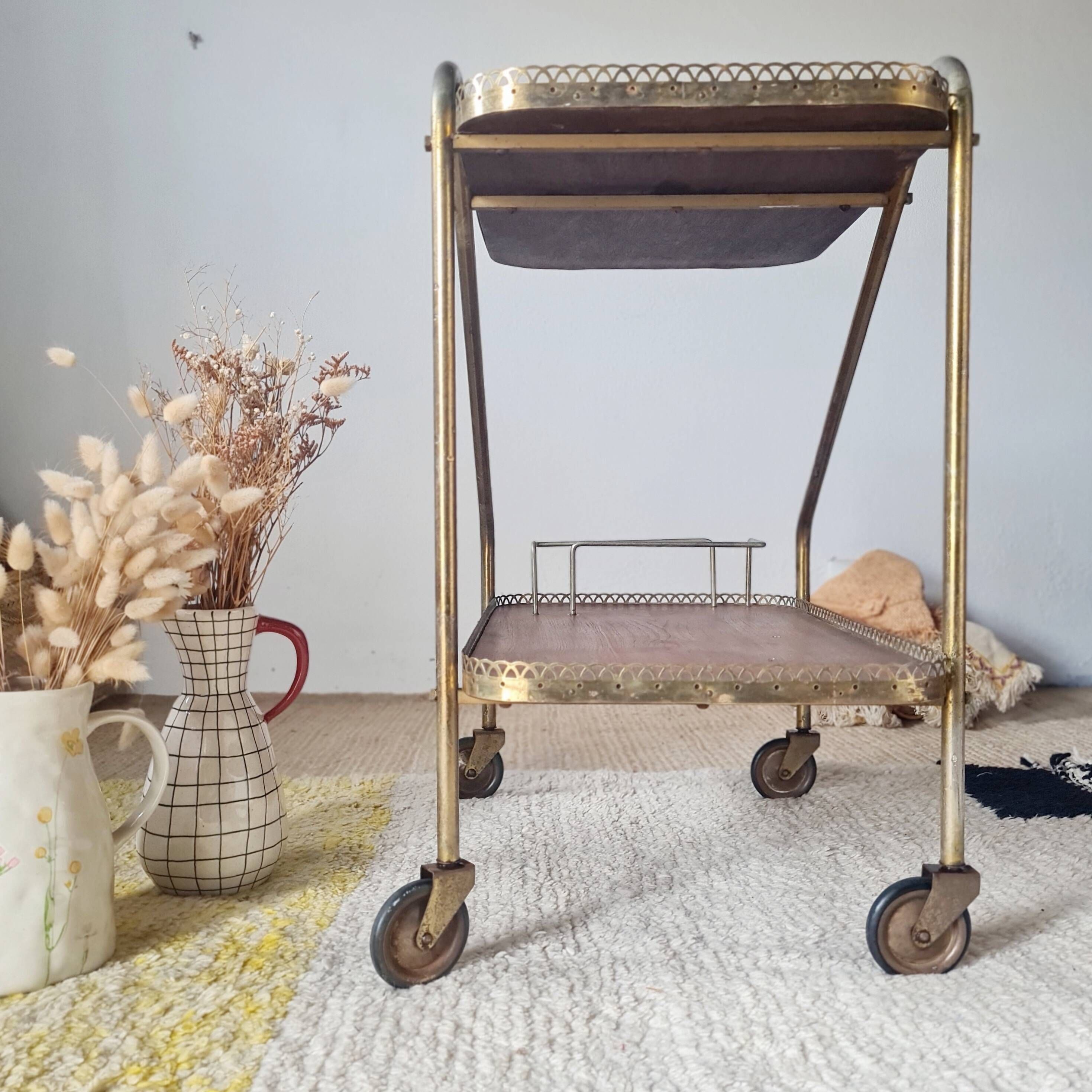 Vintage 1950s dessert bar - Gold metal and wood formica trays