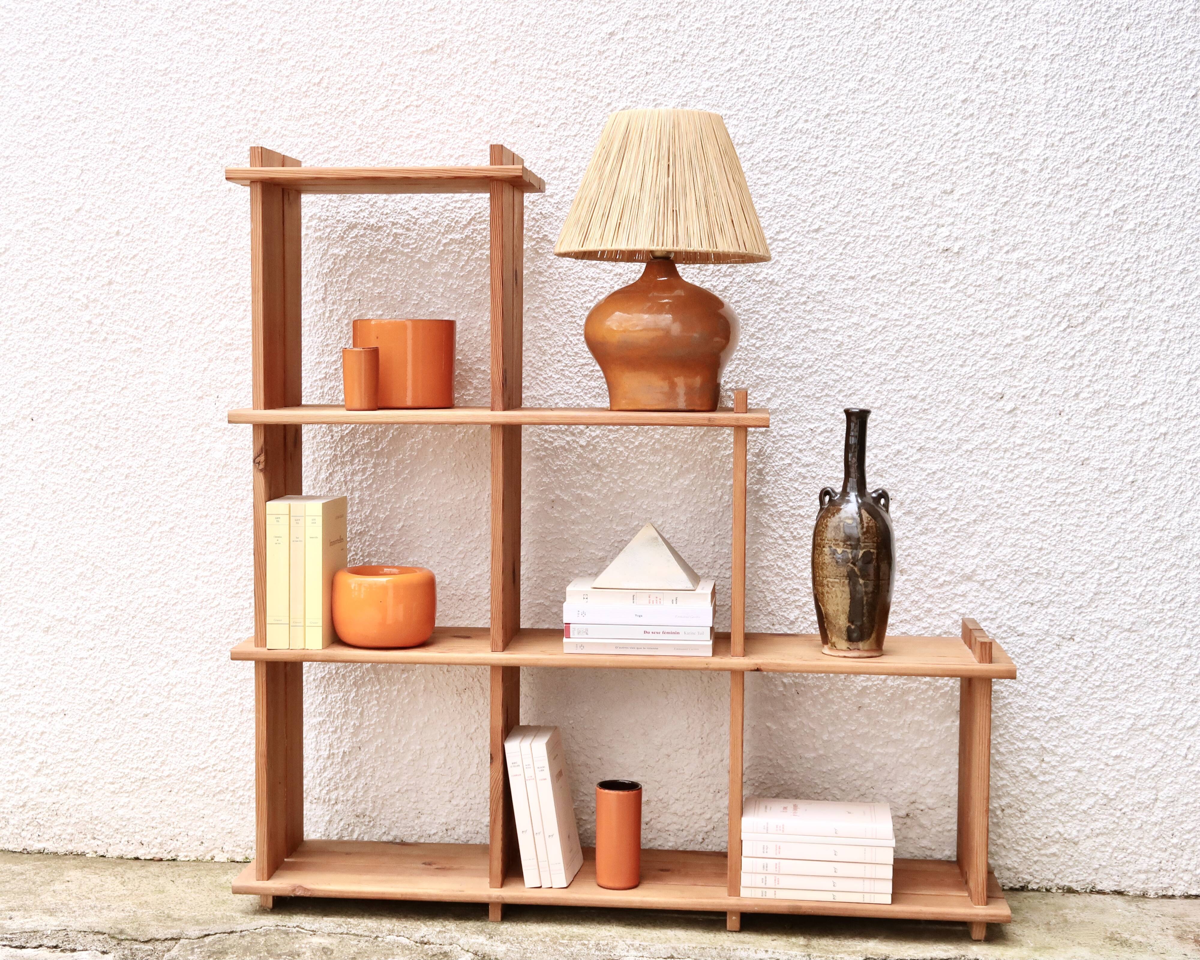 Regain mountain style pine wood shelf bookcase