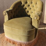 Paire de fauteuils crapauds et leur pouf vert