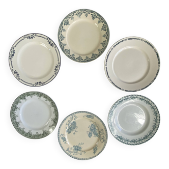 Ensemble de 6 assiettes plates dépareillées terre de fer faïence ancienne
