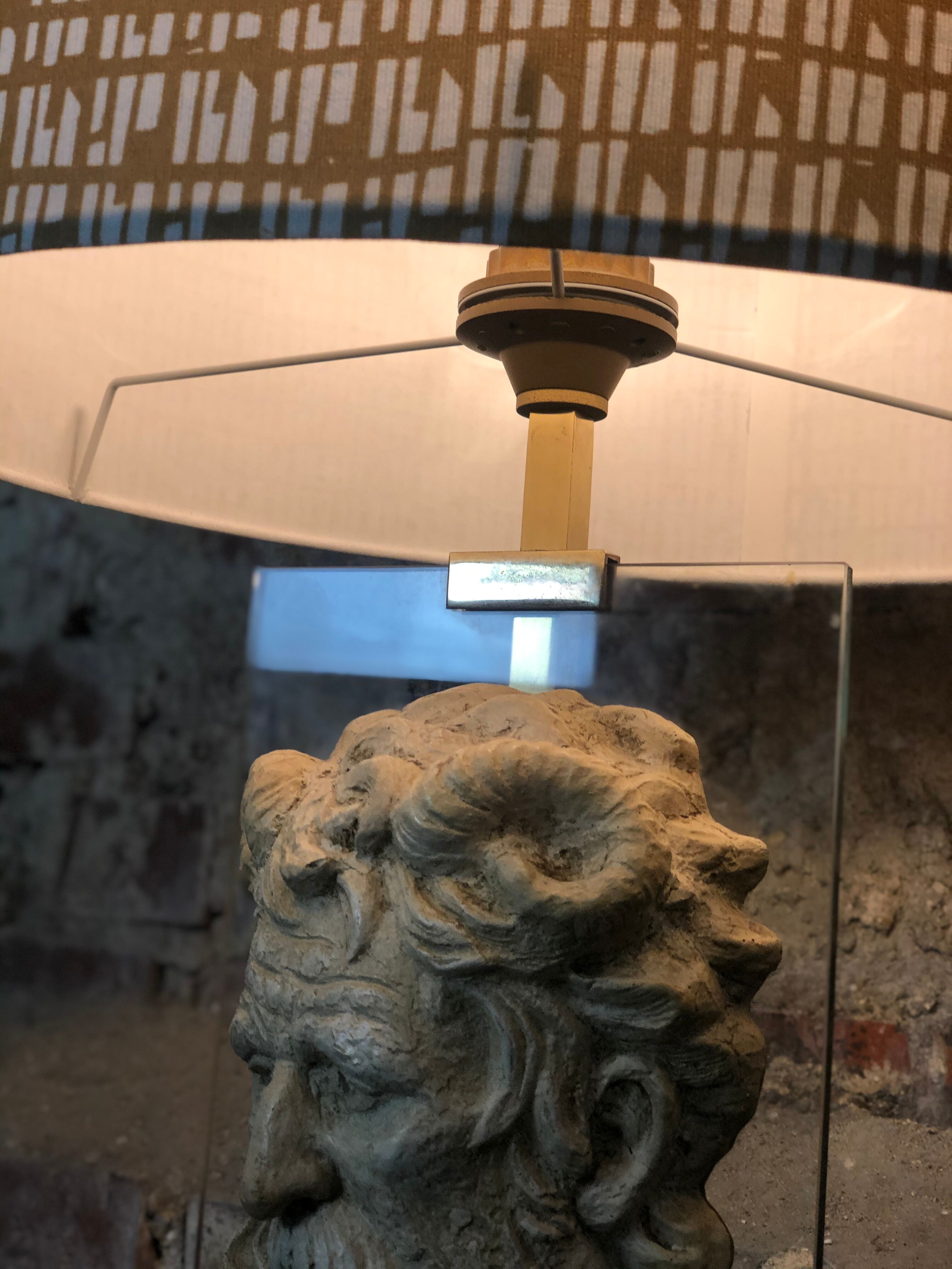 Neoclassical lamp face of the god Pan on Mount Altuglass and 50'S gold metal