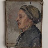 Oil on canvas mounted on cardboard, portrait of a woman, early 20th century.