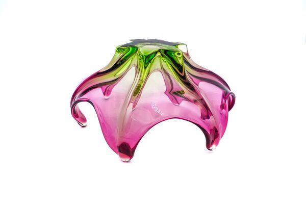 Coupe, centre de table en cristal bicolore ''Sommerso'' style Murano