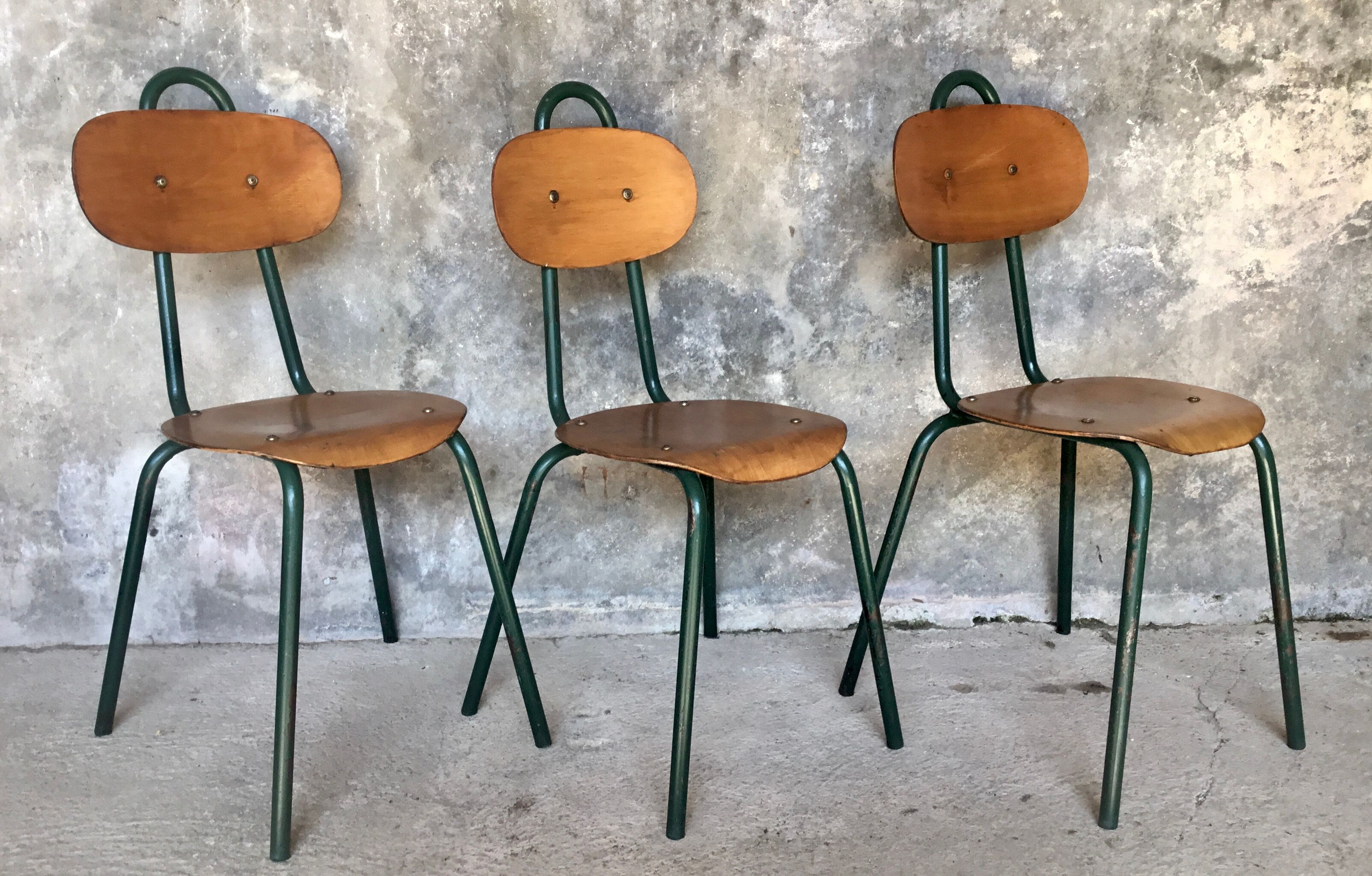 Trio of industrial tubular chairs - design 1960
