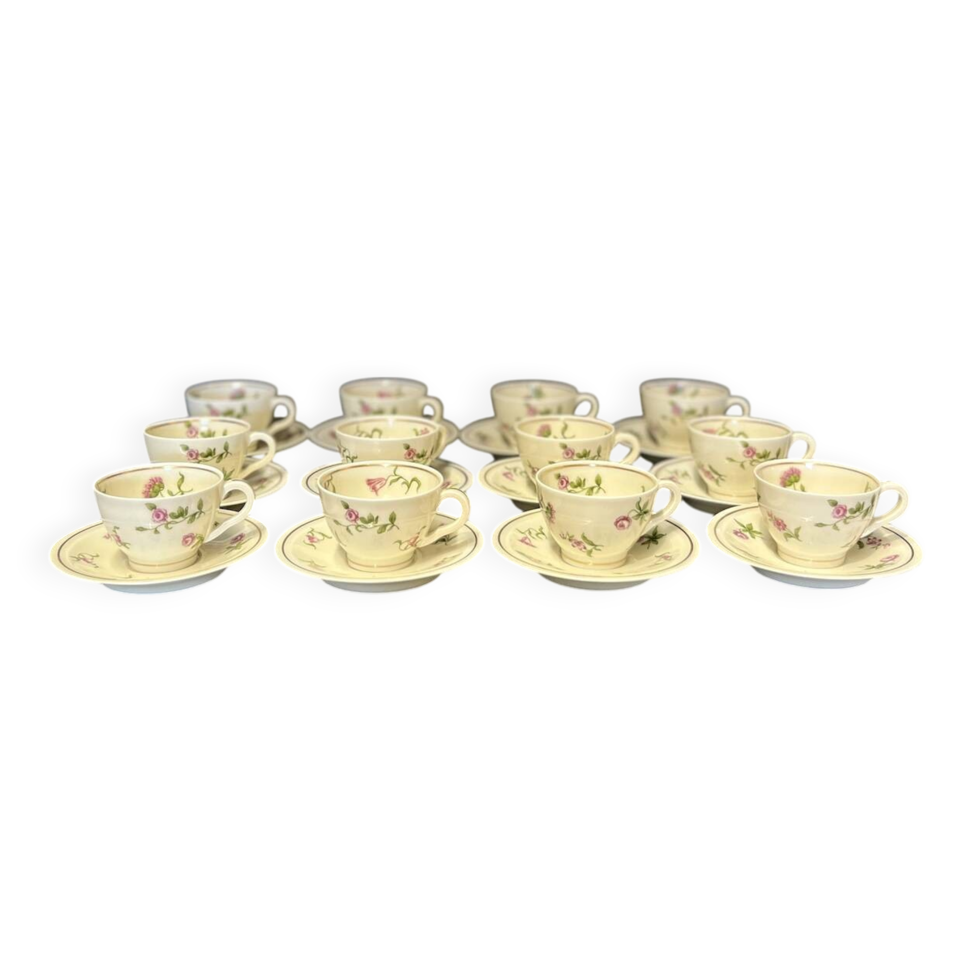 Set of 12 purple floral coffee cups in Limoges porcelain - Théodore Haviland