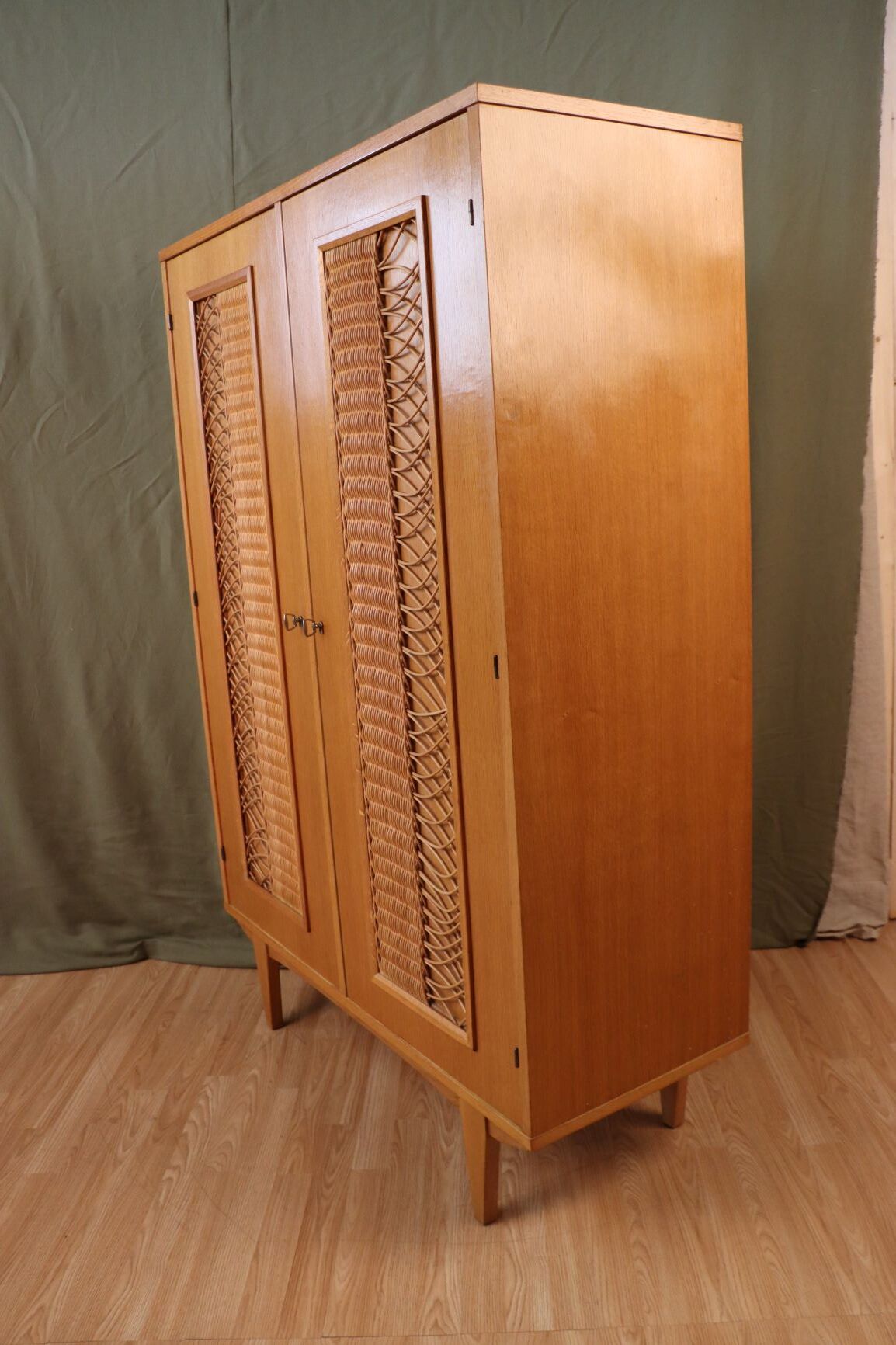 Wood and rattan cabinet