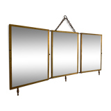 Vintage mirror 1900 triptych barber brass chiseled - 27 x 58 cm