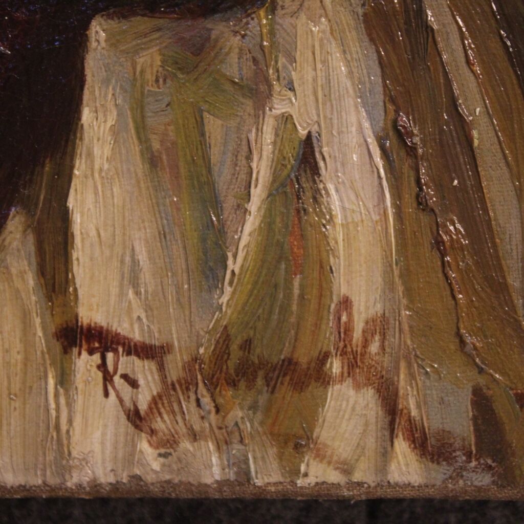 Antique interior scene painting from 19th century