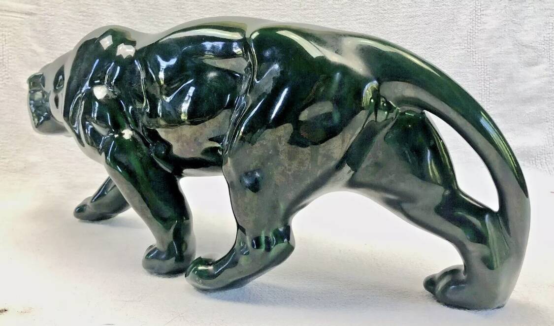 Ancienne statue statue lionne tigre Art Déco 1930 craquelé Saint Clément