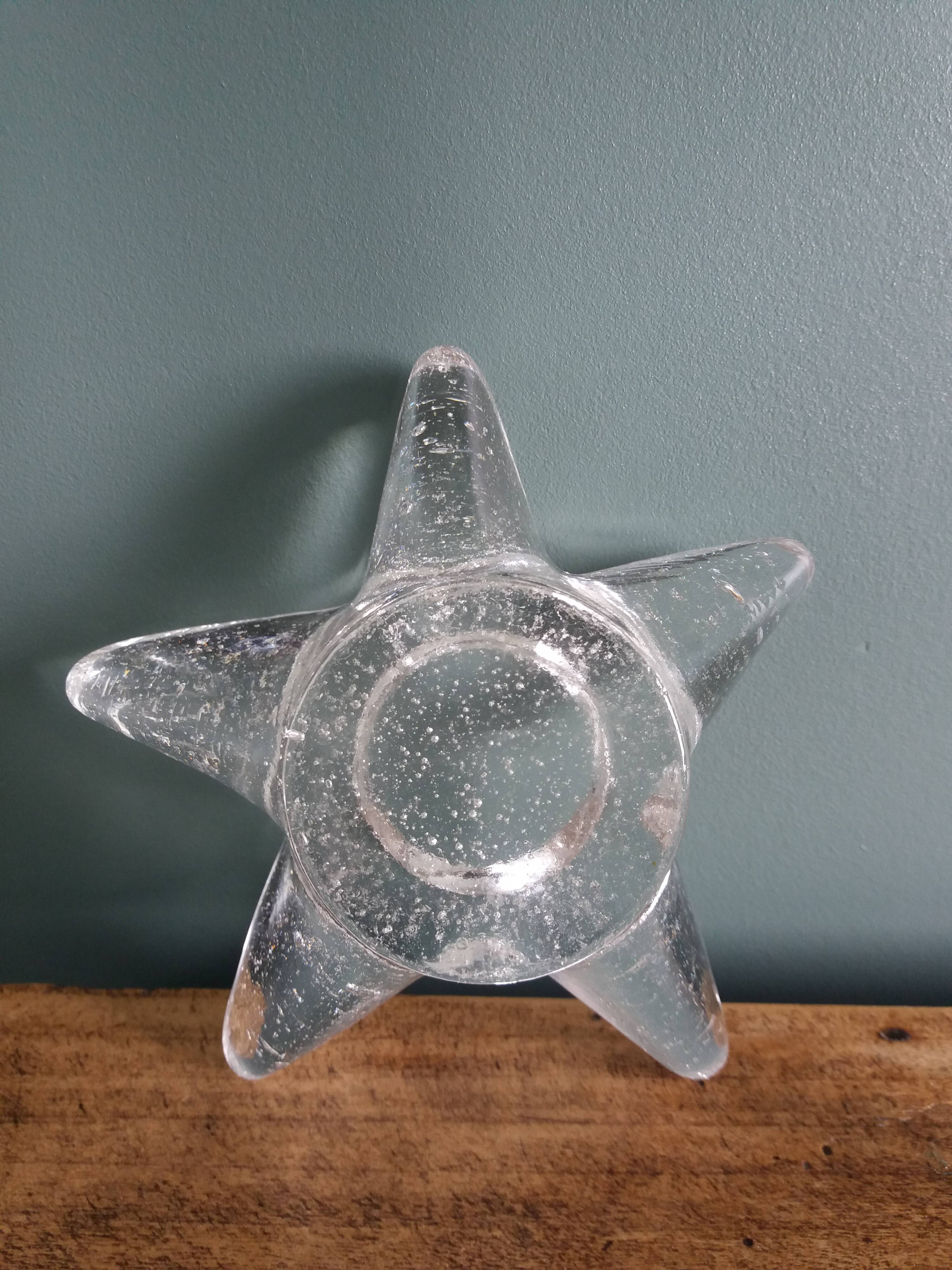 Star candle holder in glass or bubbled crystal, Biot type