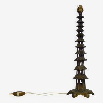 Lampe de table Pagode chinoise hexagonale en bronze des années 50