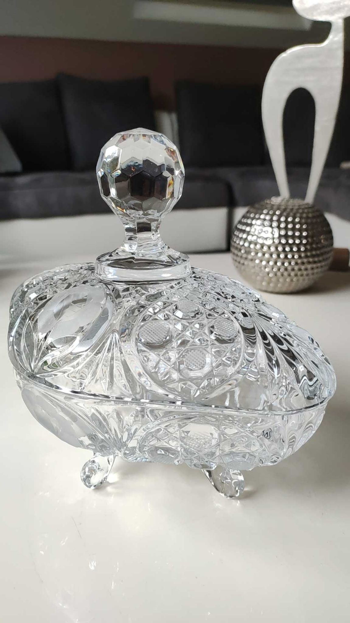 Bonbonnière stylé Boho tchèque en cristal de Bohème
