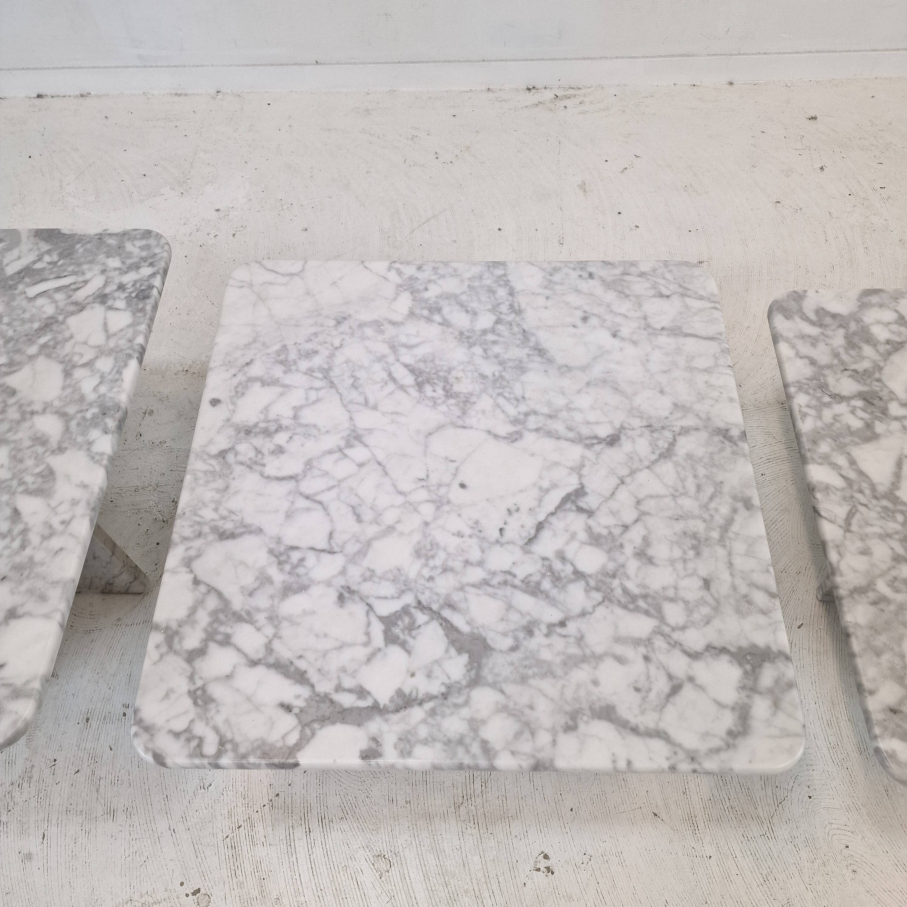 Set of 3 Italian Bianco Carrara Marble Coffee or Side Tables, 1980s