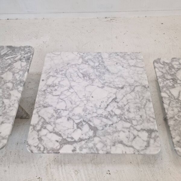 Ensemble de 3 tables basses ou d'appoint italiennes en marbre Bianco Carrara, 1980s