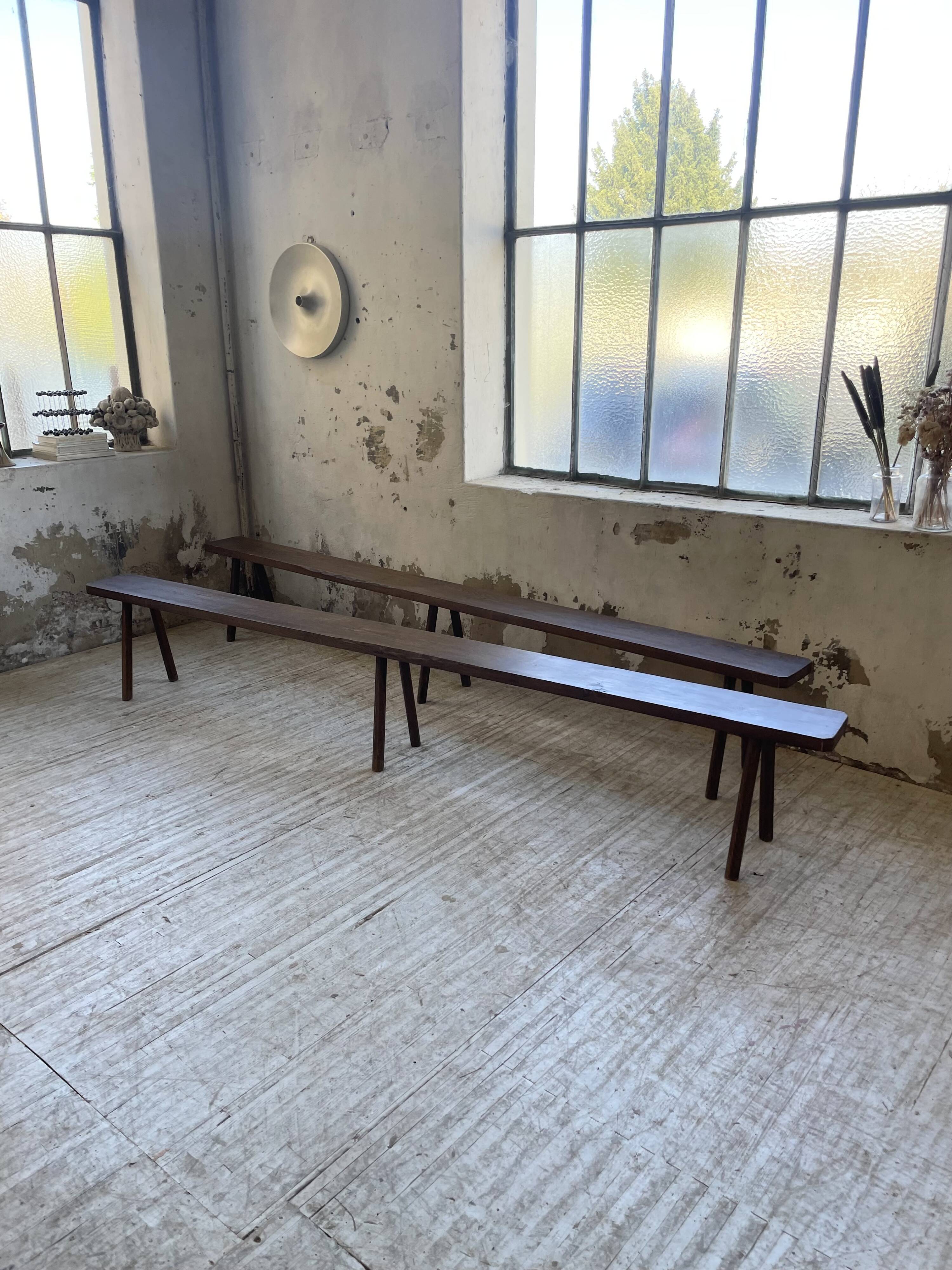 Pair of 3m solid oak farmhouse benches