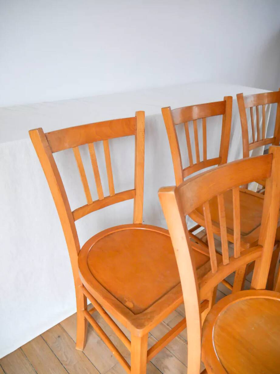 Set of 6 luterma blond wood bistro chairs 1950