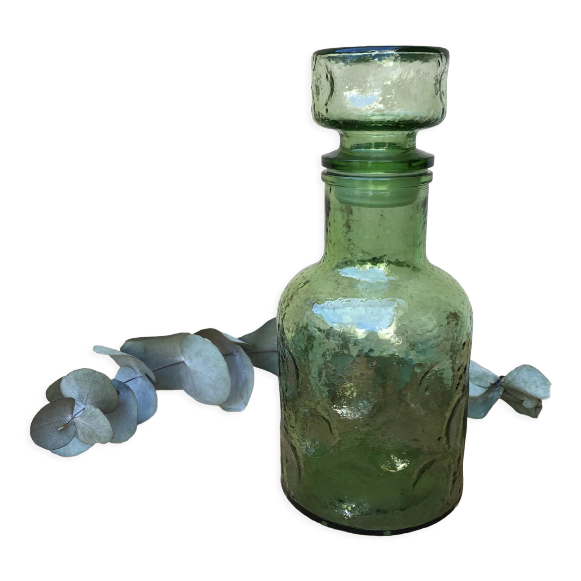 Green molded glass decanter