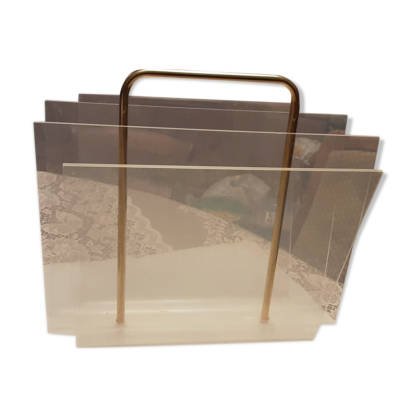 Plexiglass and gold steel magazine rack from the 70s