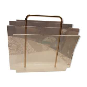 Plexiglass and gold steel magazine rack from the 70s