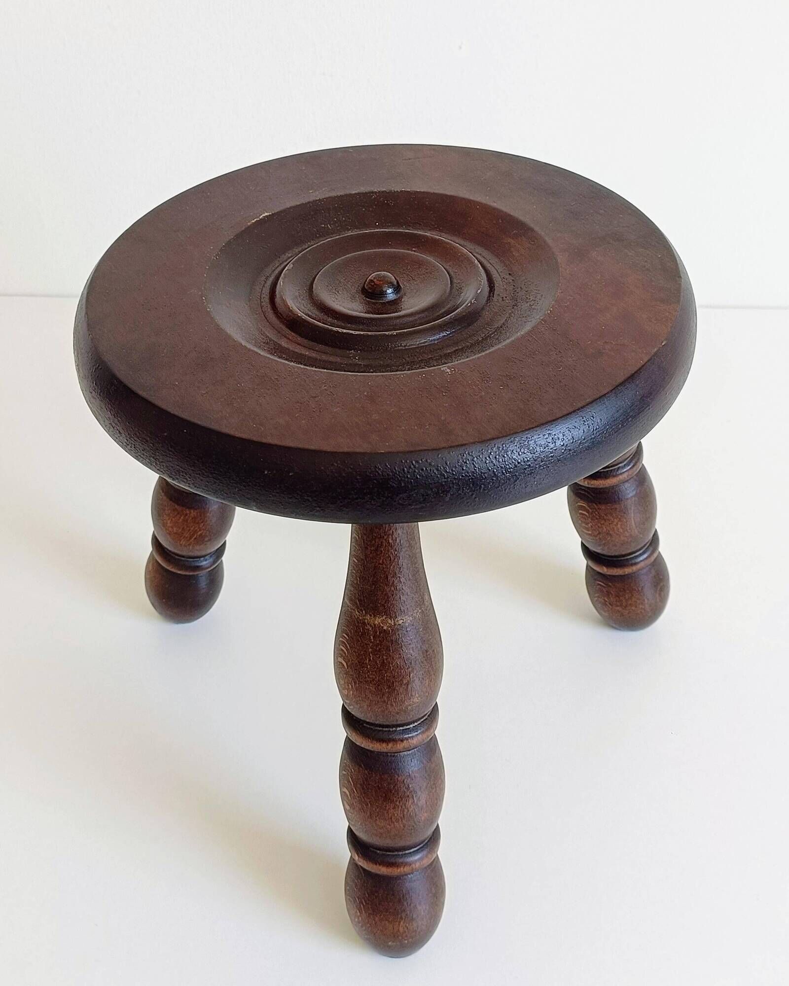 French Art Deco Tripod Stool in Chestnut, Attributed to Dudouyt, 1940s