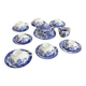 Coffee service composed of 17 pieces, in blue and white porcelain, cherry blossom patterns