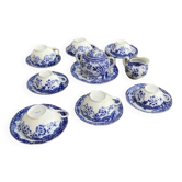 Coffee service composed of 17 pieces, in blue and white porcelain, cherry blossom patterns