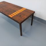 Vintage rectangular coffee table by Jean Jaffeux in steel and ceramic from the 60s