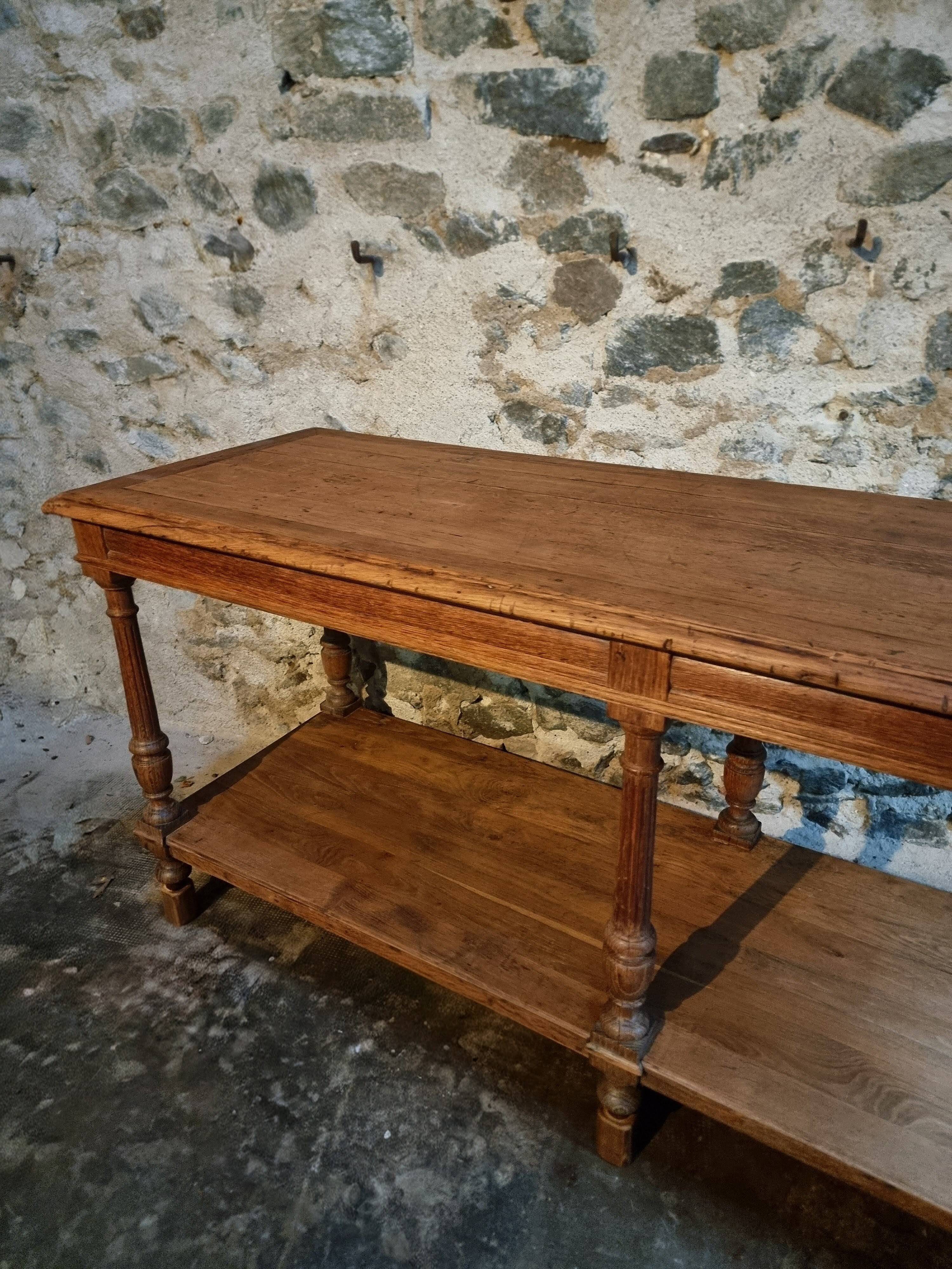 French 19th-century oak draper's table – Antique kitchen island console