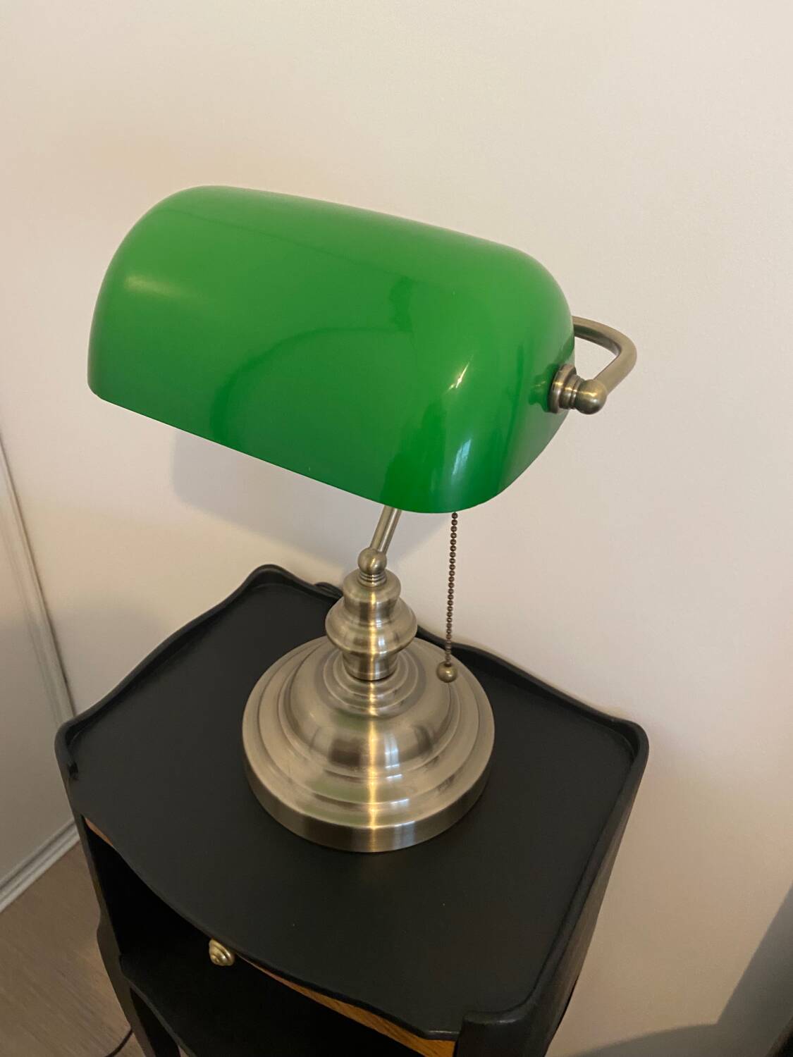 Antique banker's lamp in bronze and green opaline, Art Deco