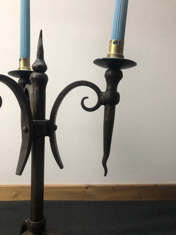Medieval Iron 3-Branch Candle Holder: Chateau Style French Ironwork