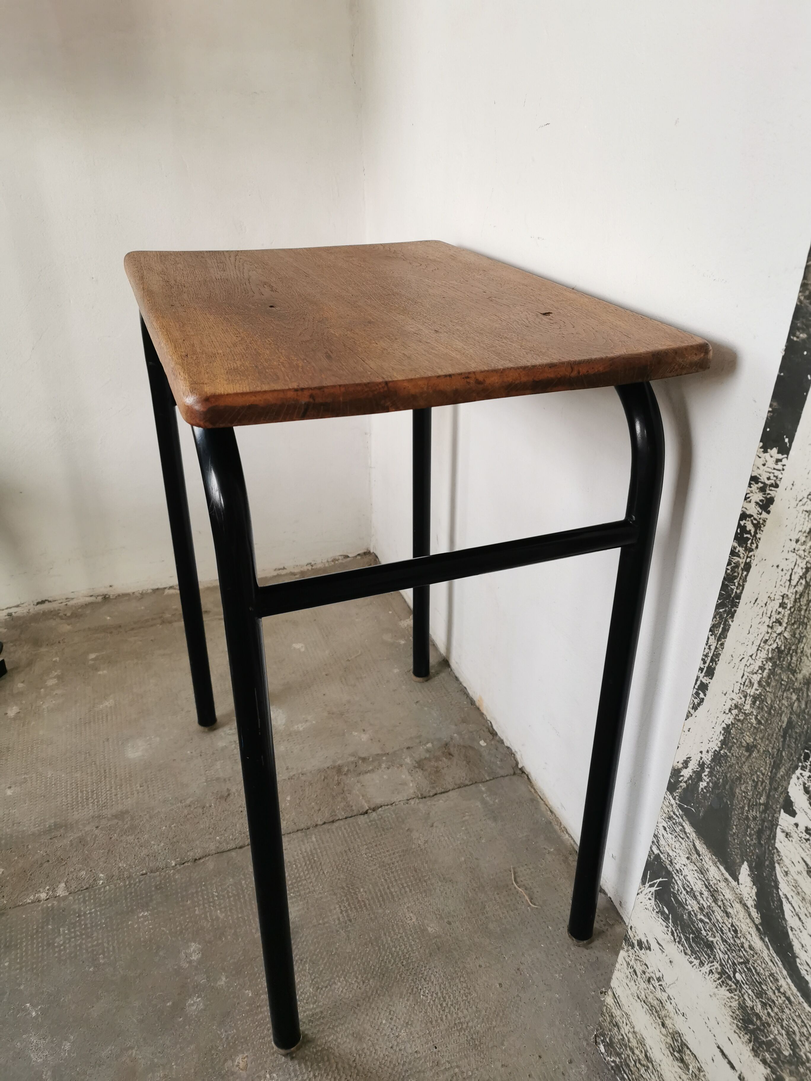 Side table 1950 metal and oak